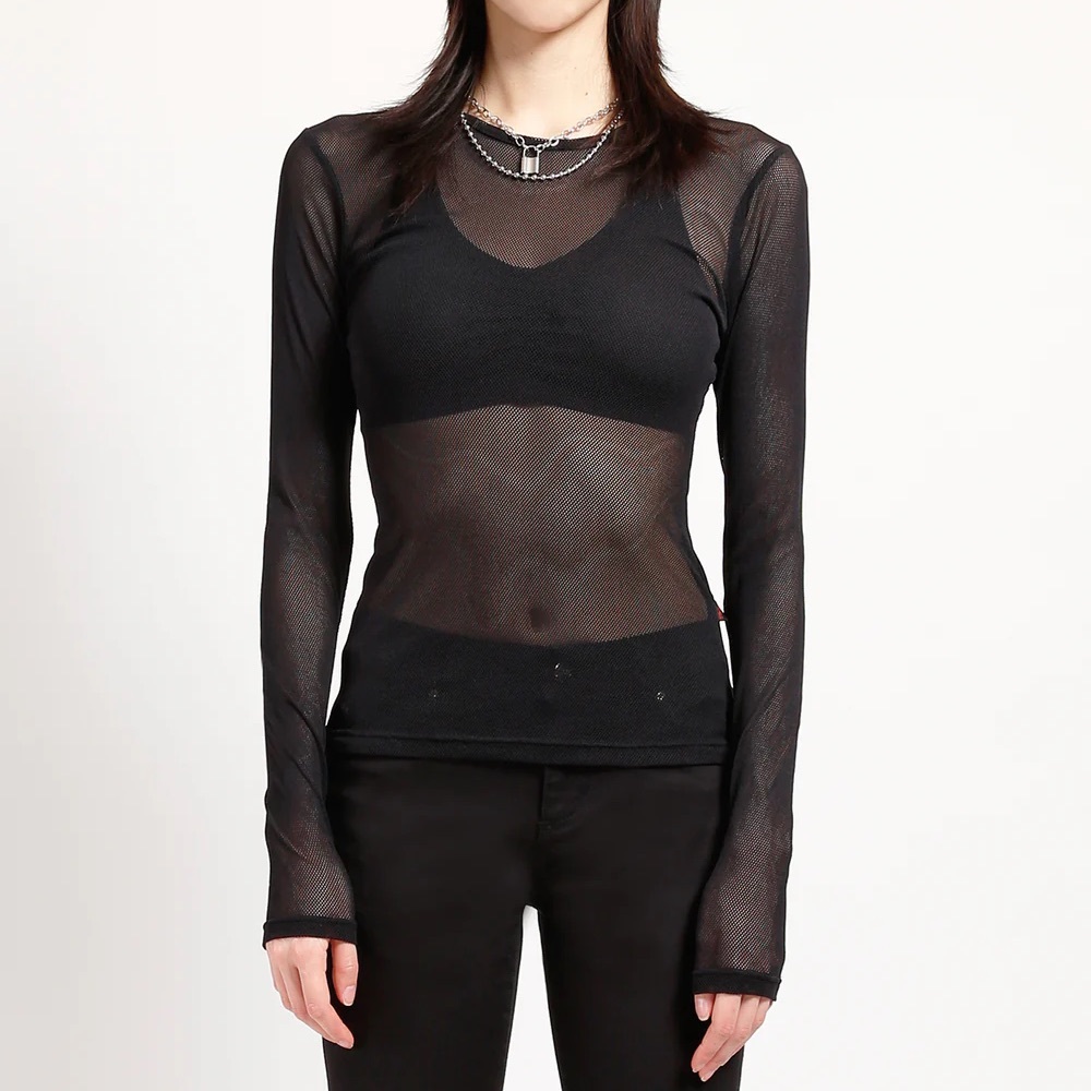 Tripp NYC Ladies Black Fishnet Long Sleeve Top size Medium